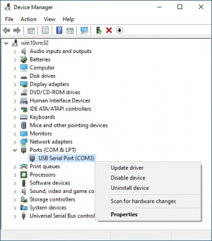 comunicación serial de depuración - puerto COM correcto Windows 10