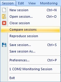 Compare sesiones con el software analizador de puerto serie