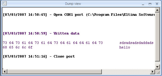 Analyseur RS232 - Vue de vidage